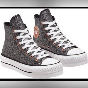 Converse High Top Glitter Sneakers in Black with White Trim